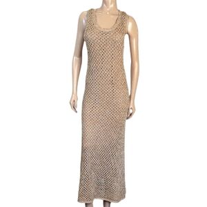 House of Harlow 1960 Metallic Knit Maxi Dress Womens Medium Gold Brown Crochet